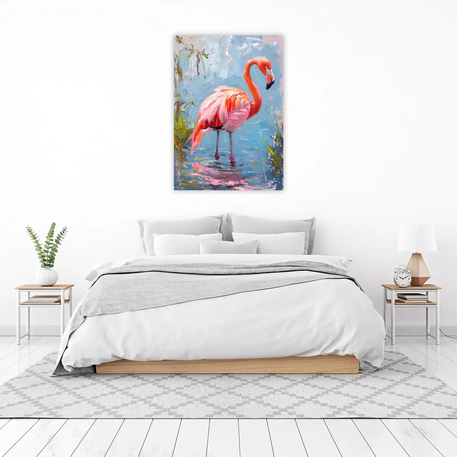 Vibrant Flamingo in Water Impressionistic Wall Art