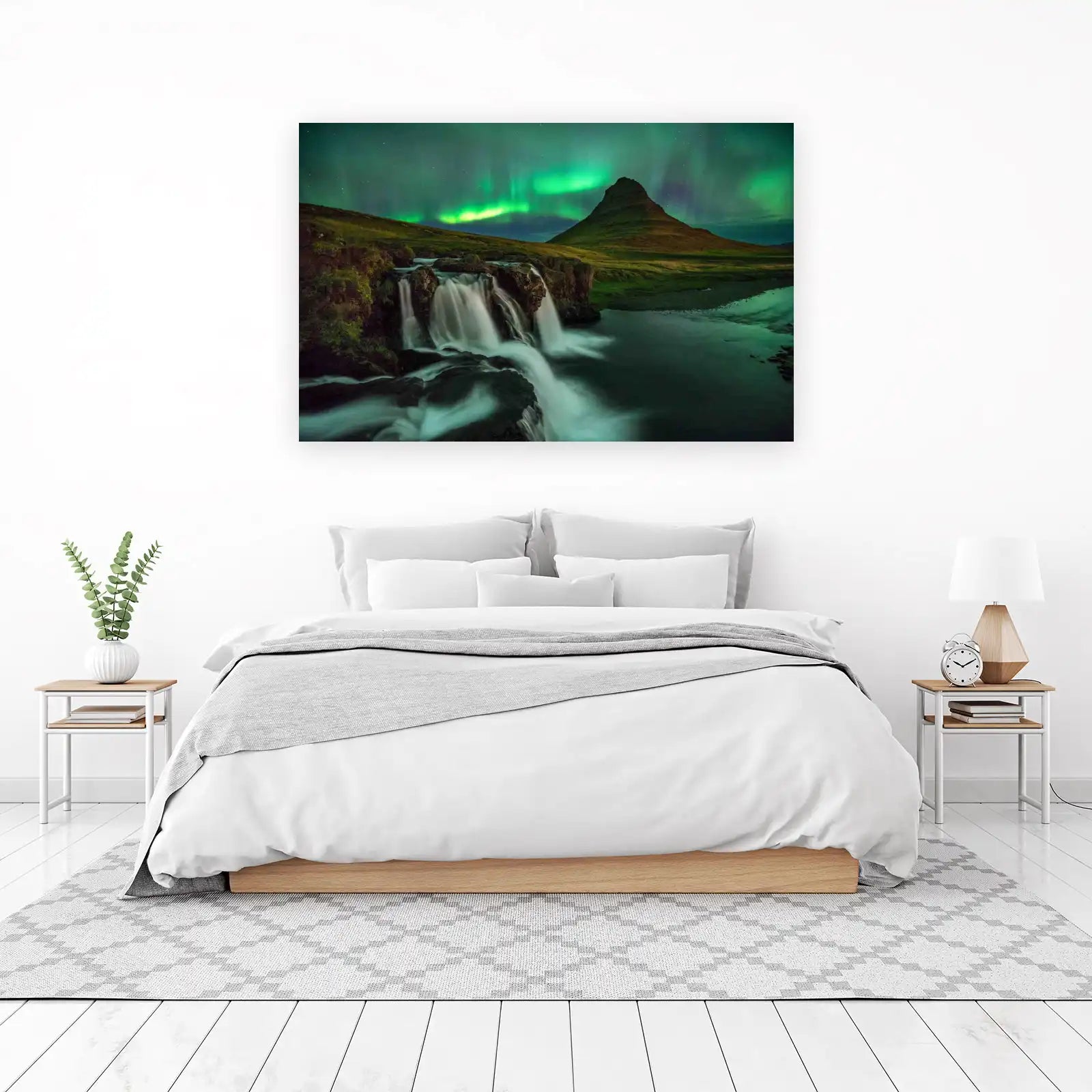 Icelandic Waterfall Aurora Wall Art