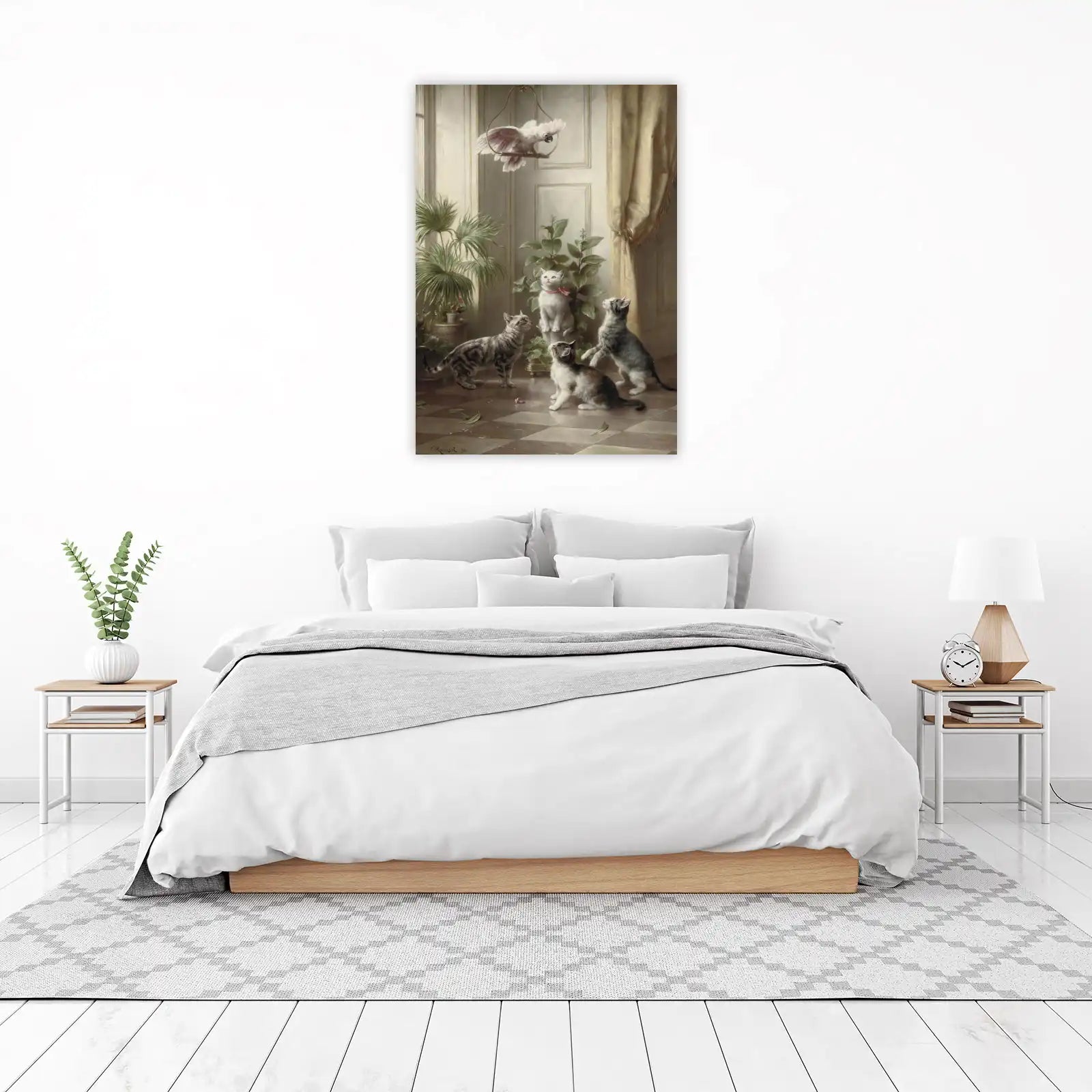 Playful Kittens & Cockatoo Vintage Art Wall Art