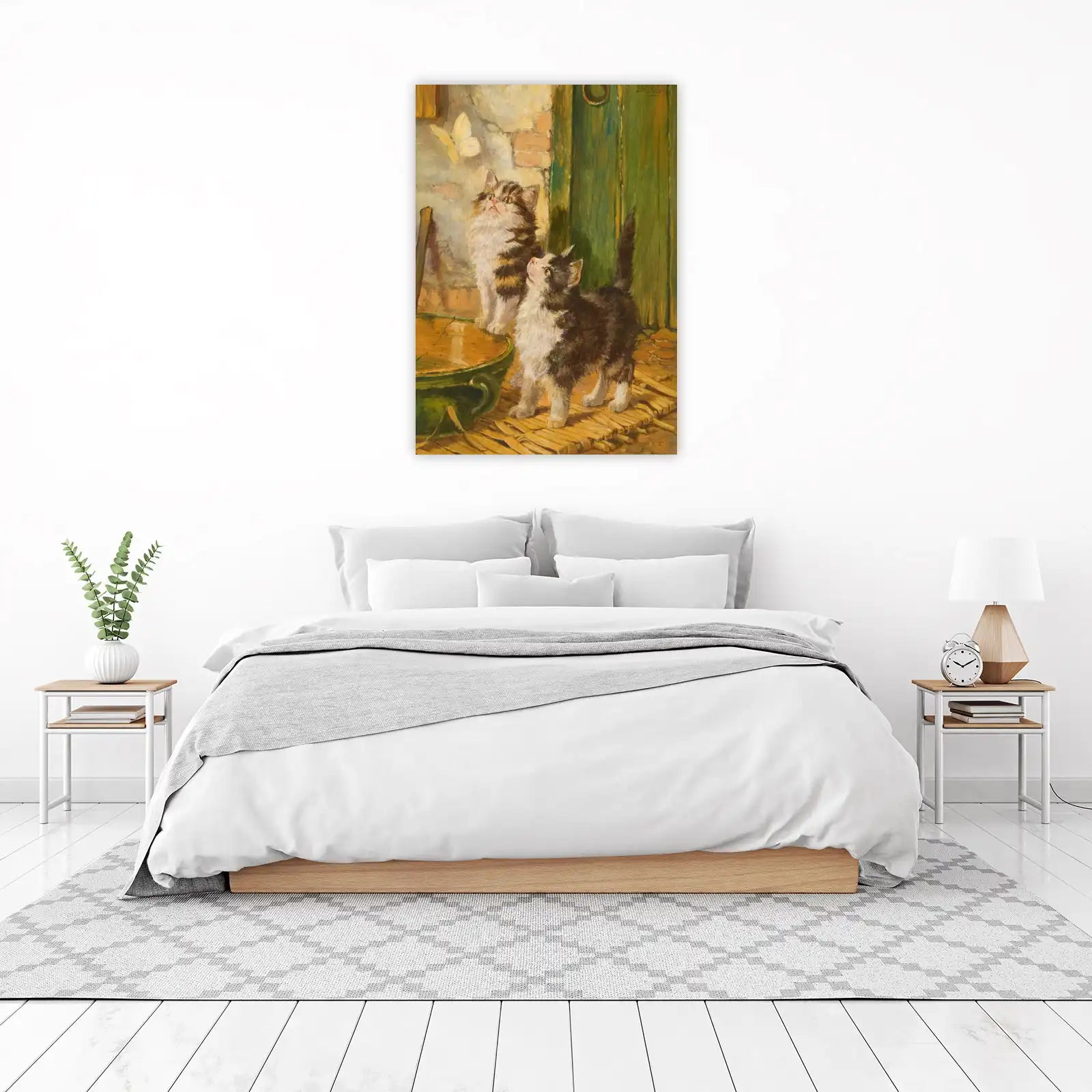 Curious Kittens & Butterfly Oil Painting Wall Art