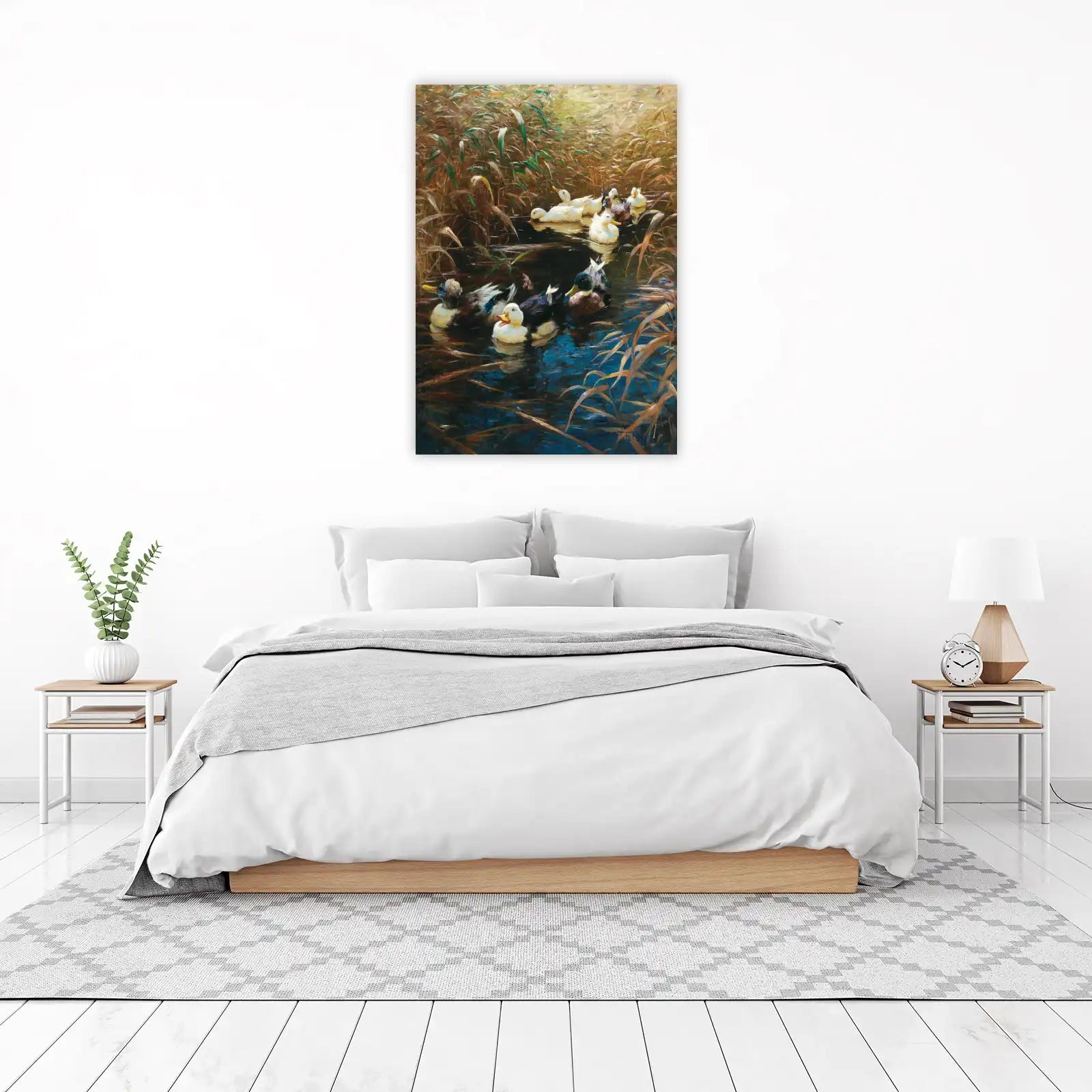 Serene Duck Pond Oil Painting Wall Art