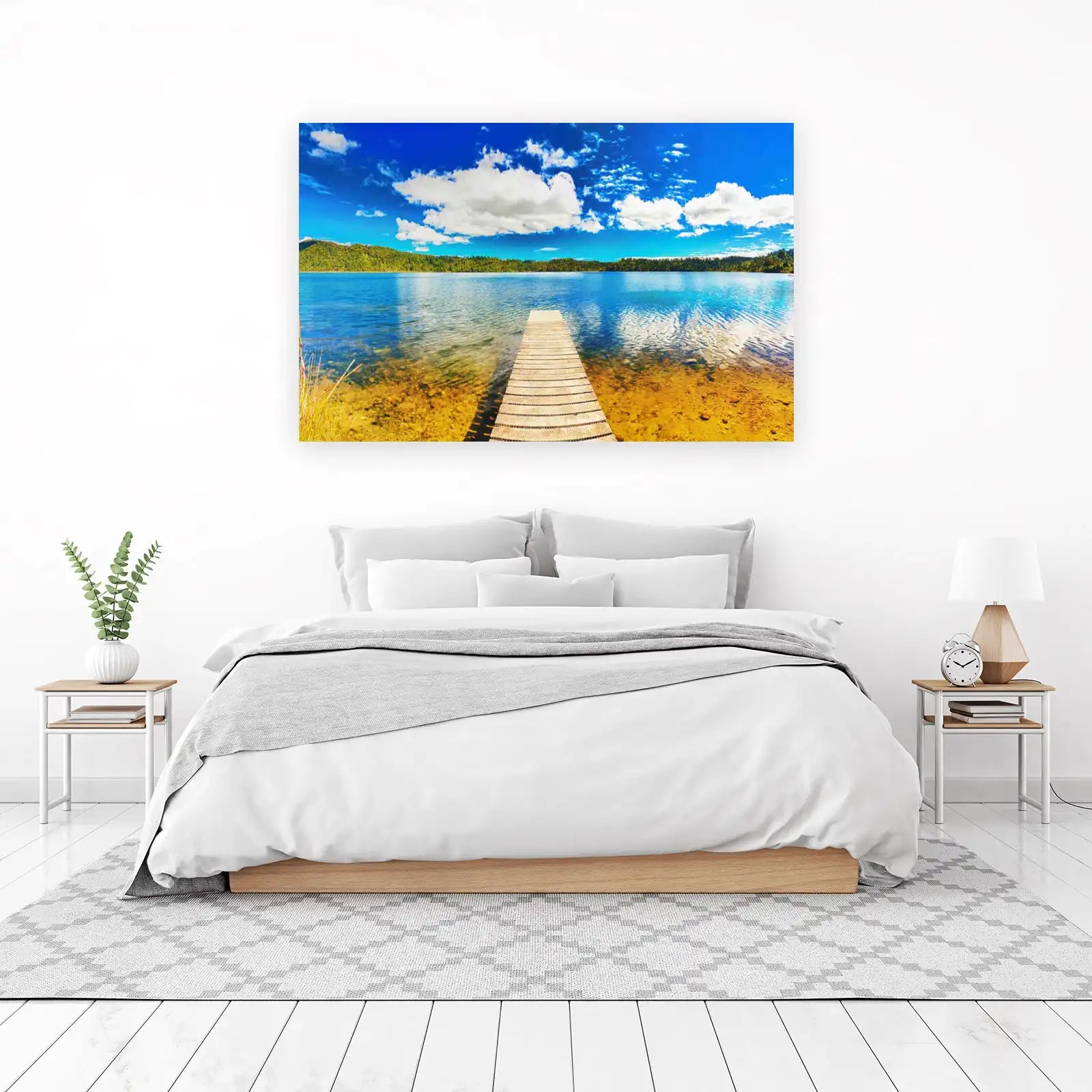 Tranquil Lake Dock Serene Landscape Wall Art