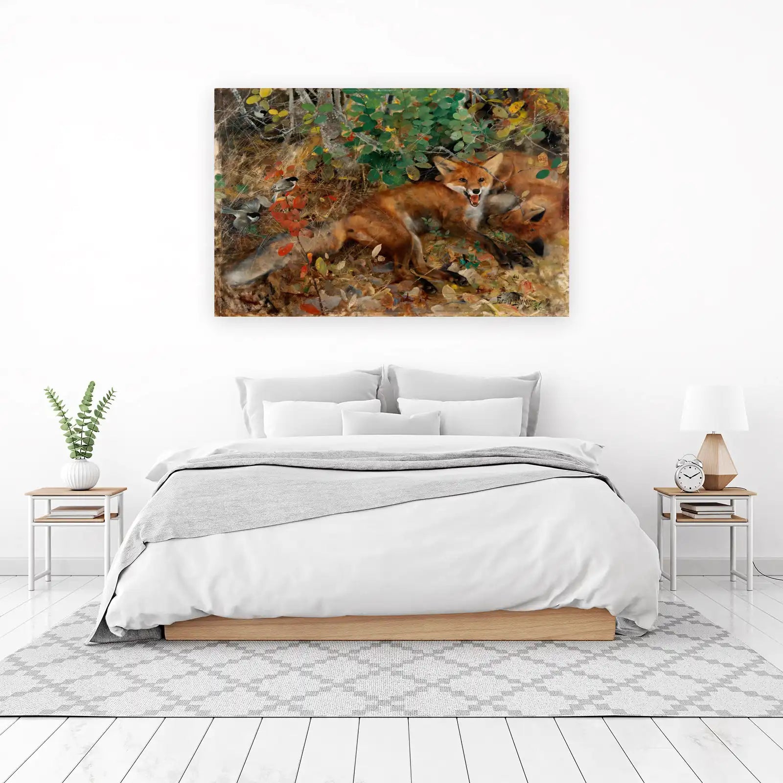 Artistic Foxes & Birds Forest Scene Wall Art