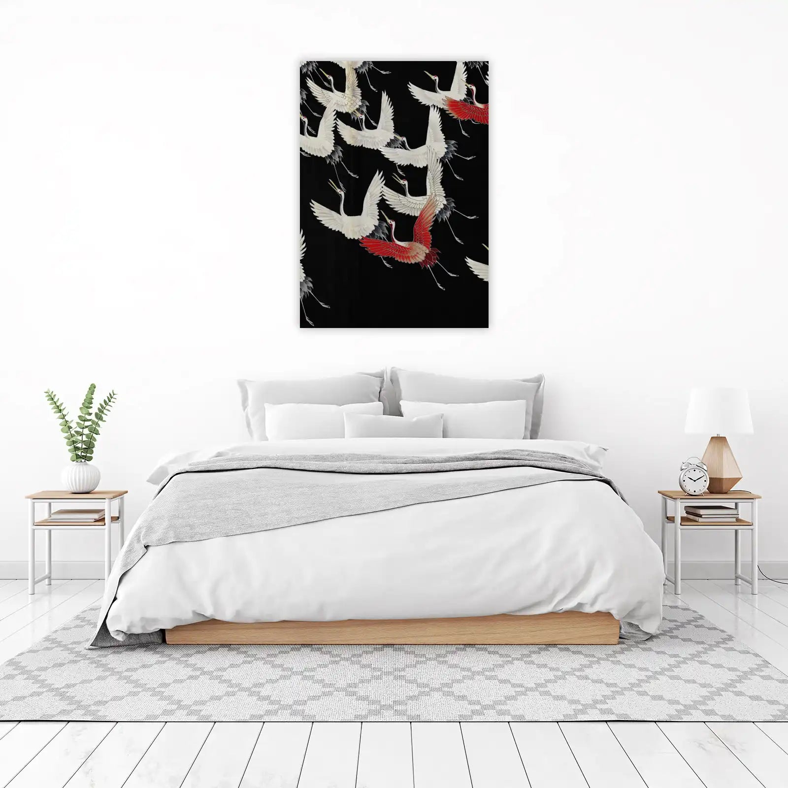 Elegant Flying Cranes Black Wall Art