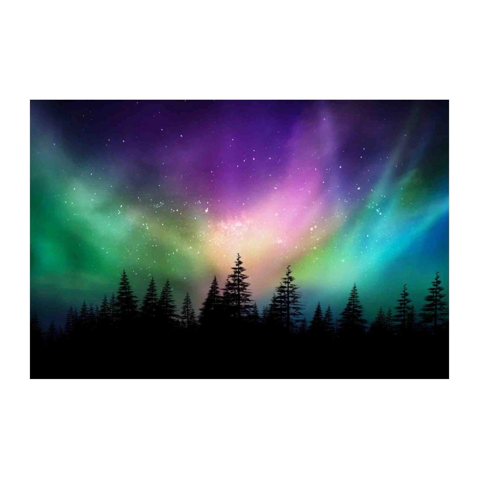 Vibrant Aurora Borealis Forest Wall Art