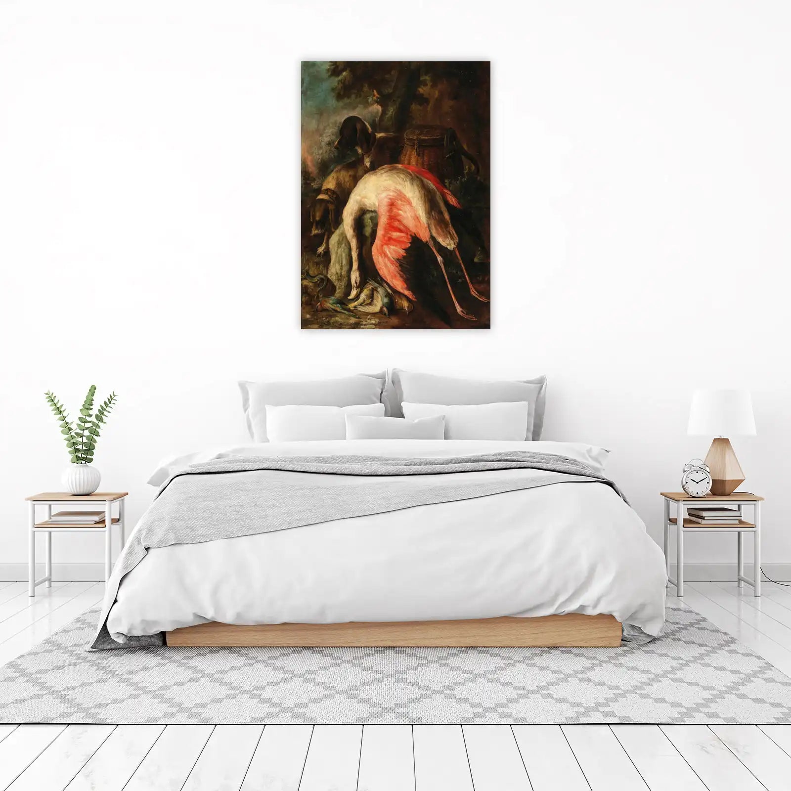 Elegant Flamingo & Game Dogs Still Life Wall Art