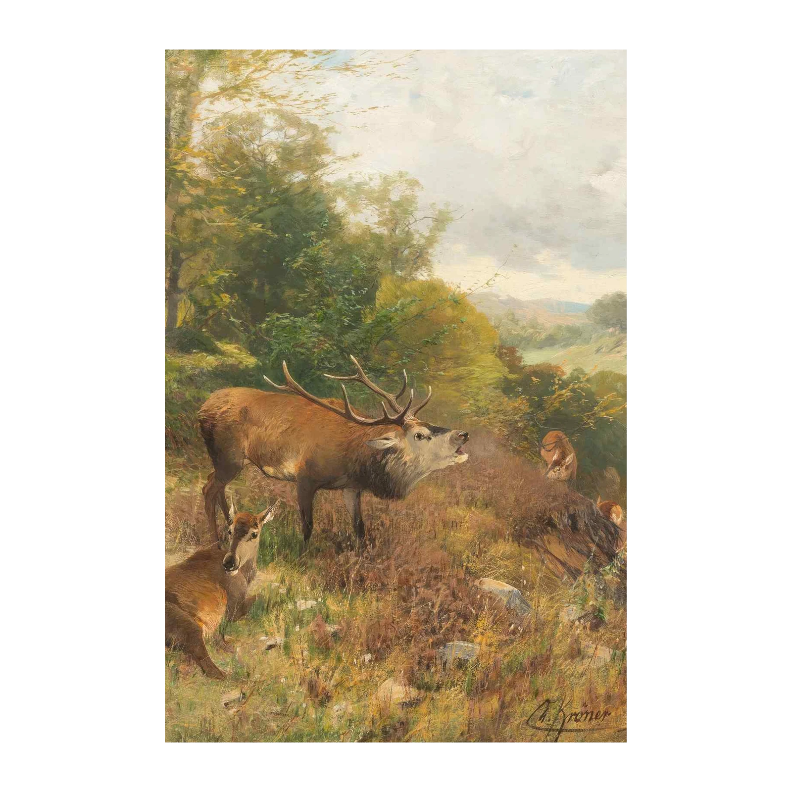 Majestic Stag Roar Forest Scene Wall Art