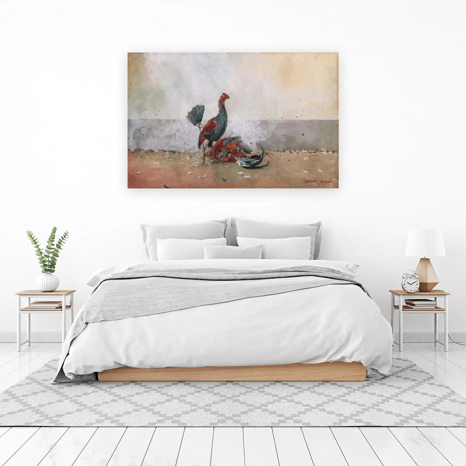 Rooster Fight Watercolor Wall Art