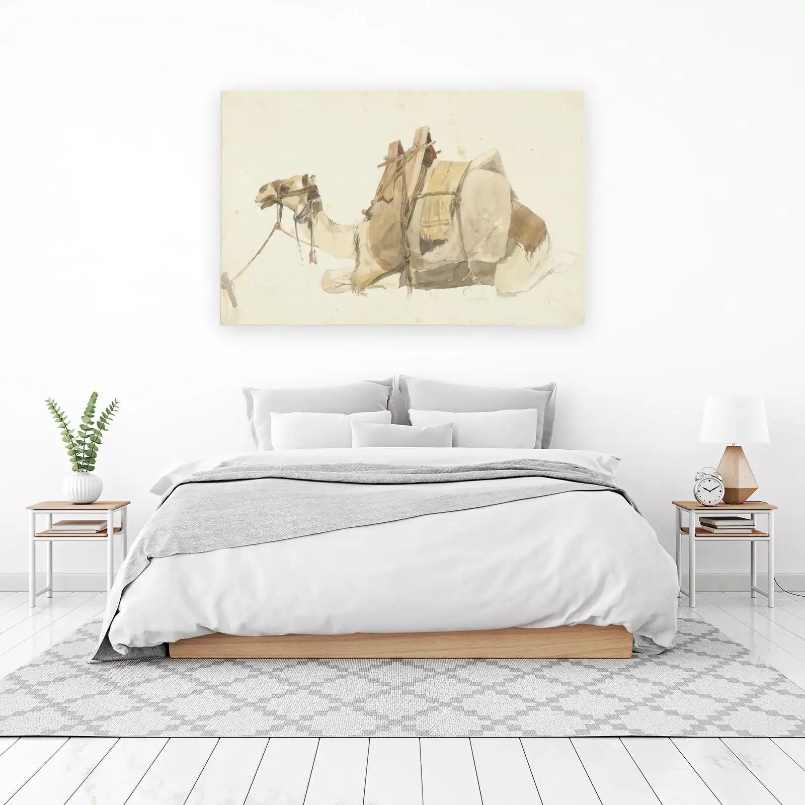 Serene Camel Resting: Vintage Watercolor Wall Art