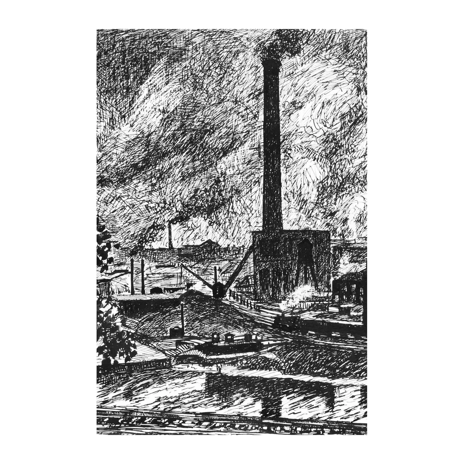 Industrial Cityscape Monochrome Sketch Wall Art