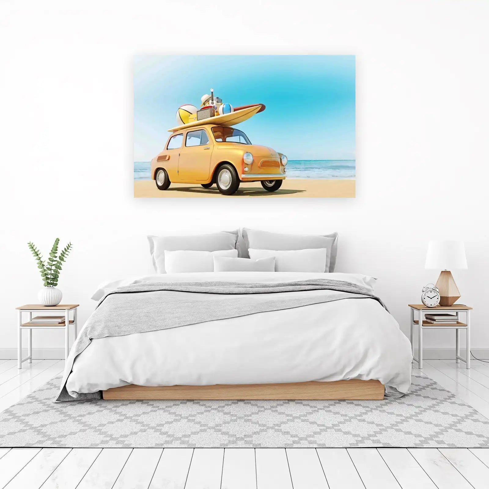 Retro Beach Road Trip Surfboard Car Wall Art
