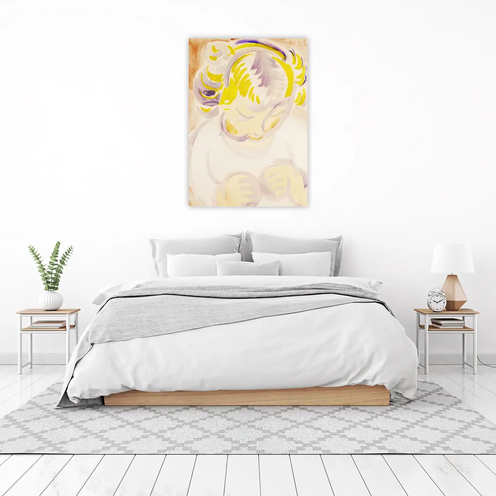 Serene Child Portrait Abstract Yellow & Purple Wall Art