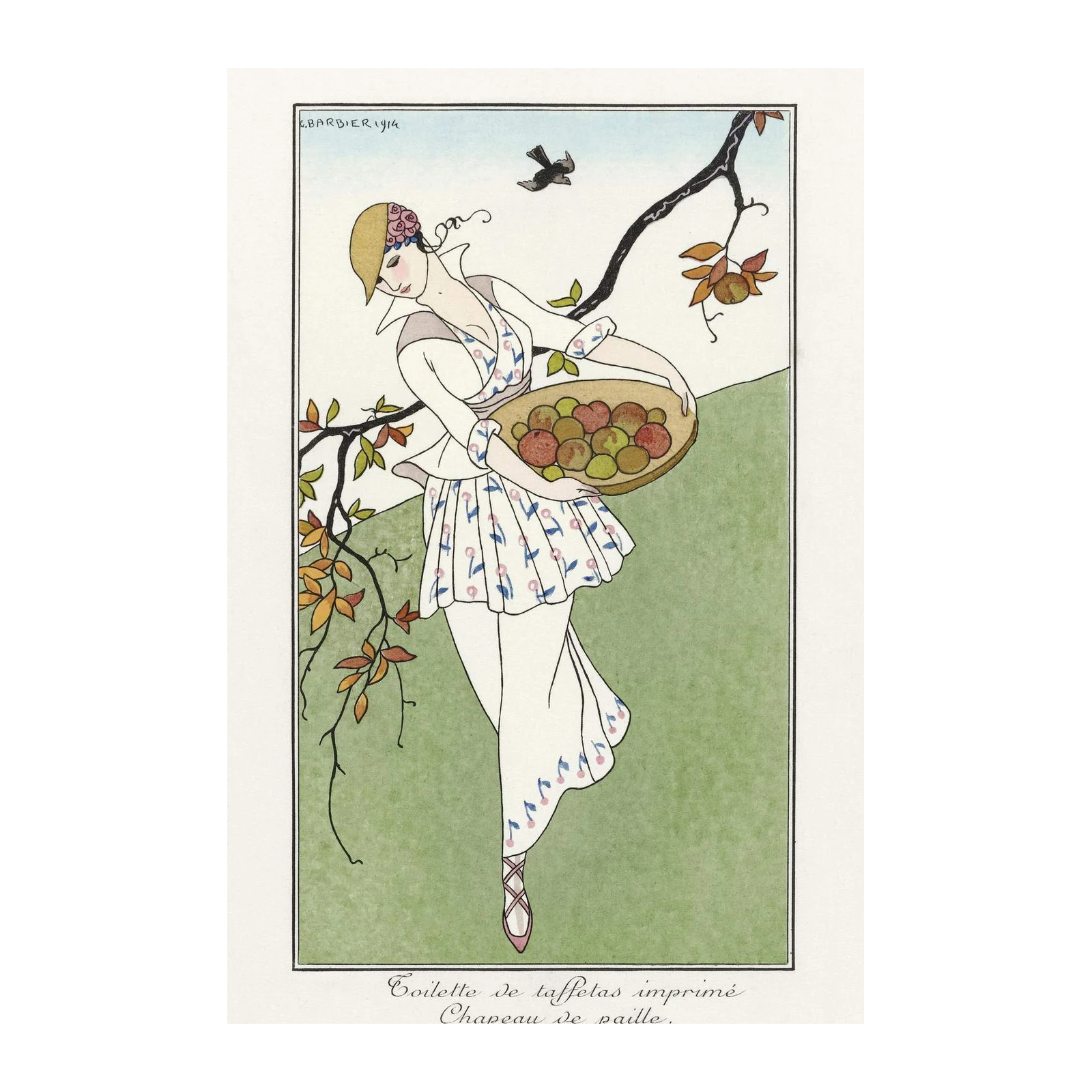 Elegant Art Deco Woman Fruit Basket Wall Art