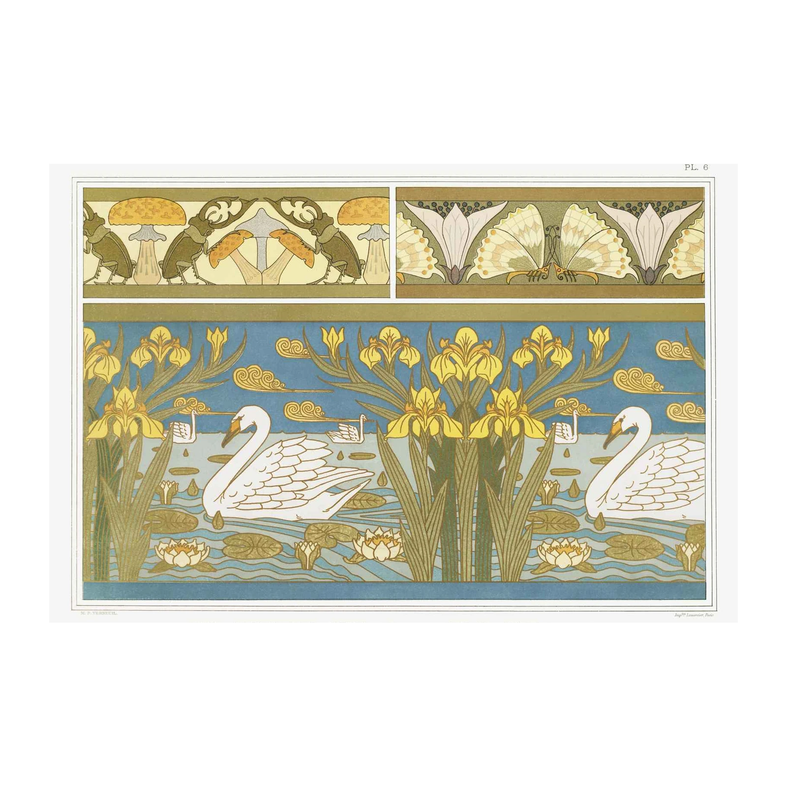 Art Nouveau Swans & Irises Wall Art