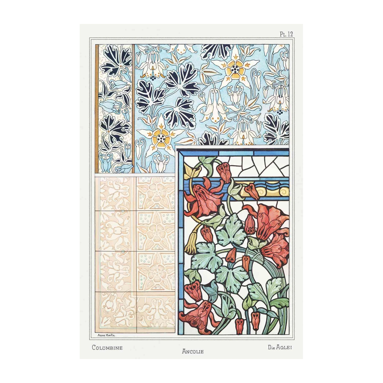 Art Nouveau Floral Columbine Wall Art