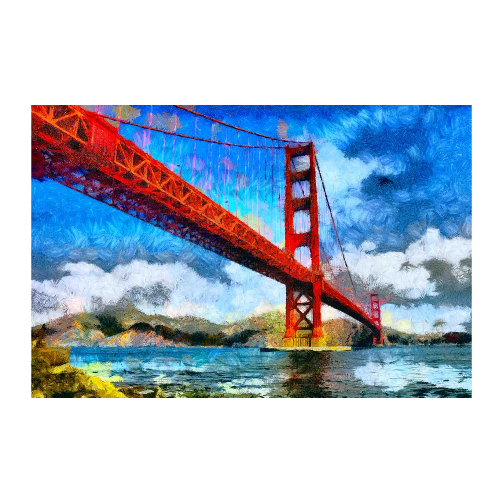 Vibrant Golden Gate Bridge Oil Painting Wall Art