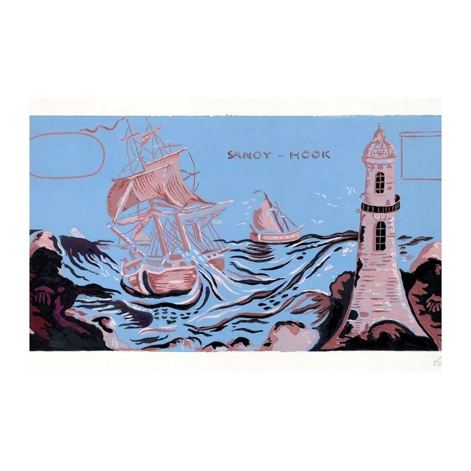 Nautical Sandy Hook Lighthouse Sailboat Wall Art