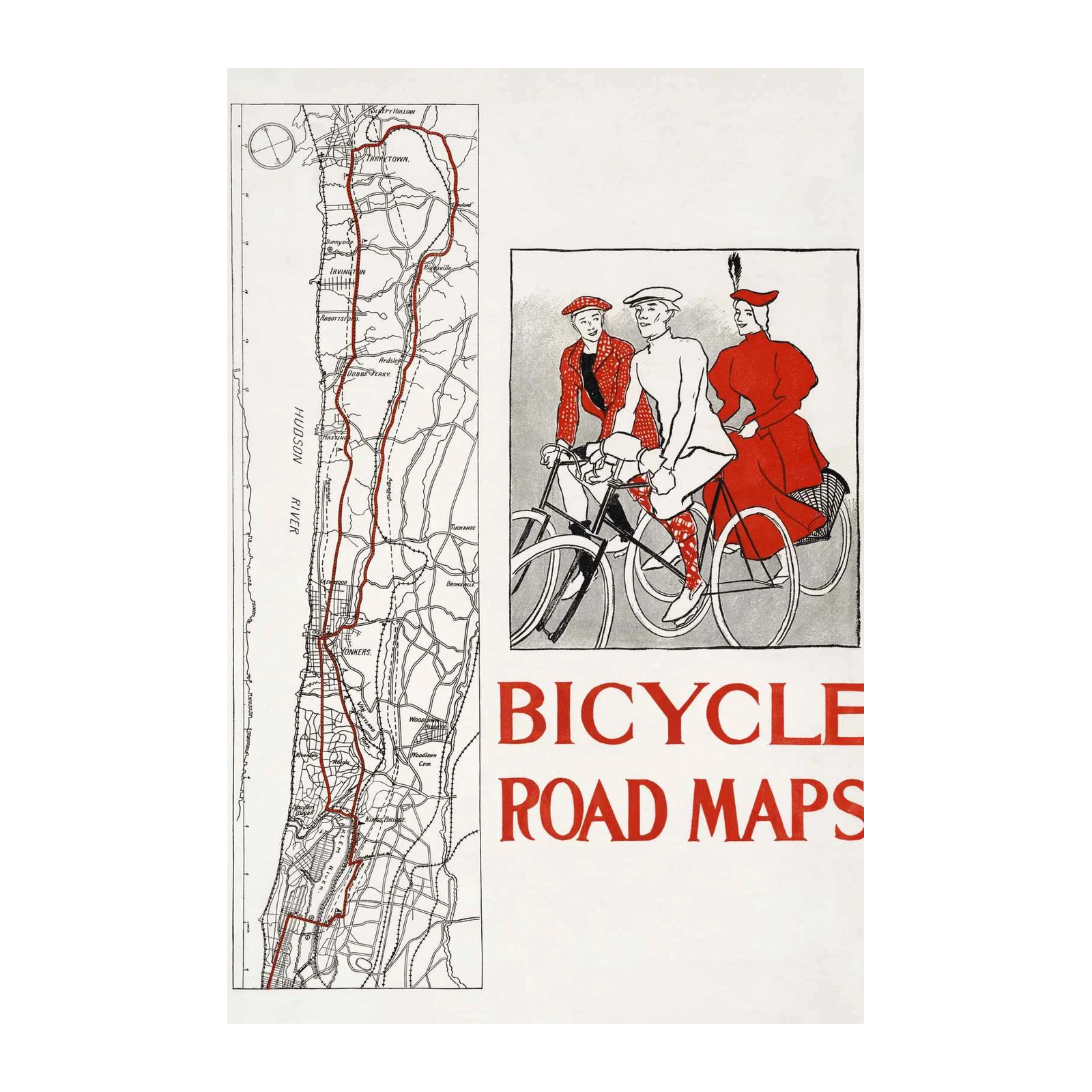 Vintage Bicycle Road Map Wall Art Wall Art