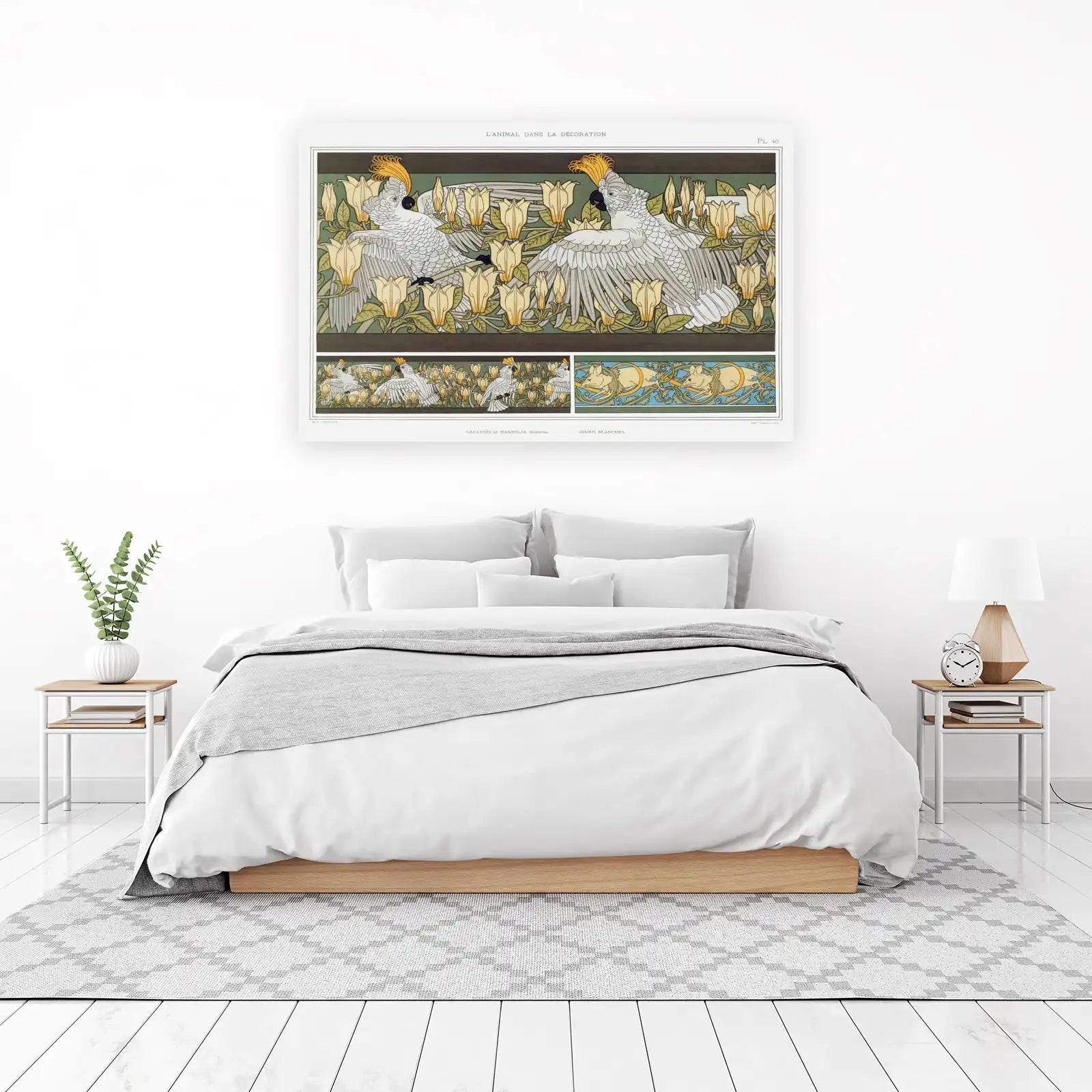 Elegant Cockatoo & Magnolia Art Nouveau Wall Art
