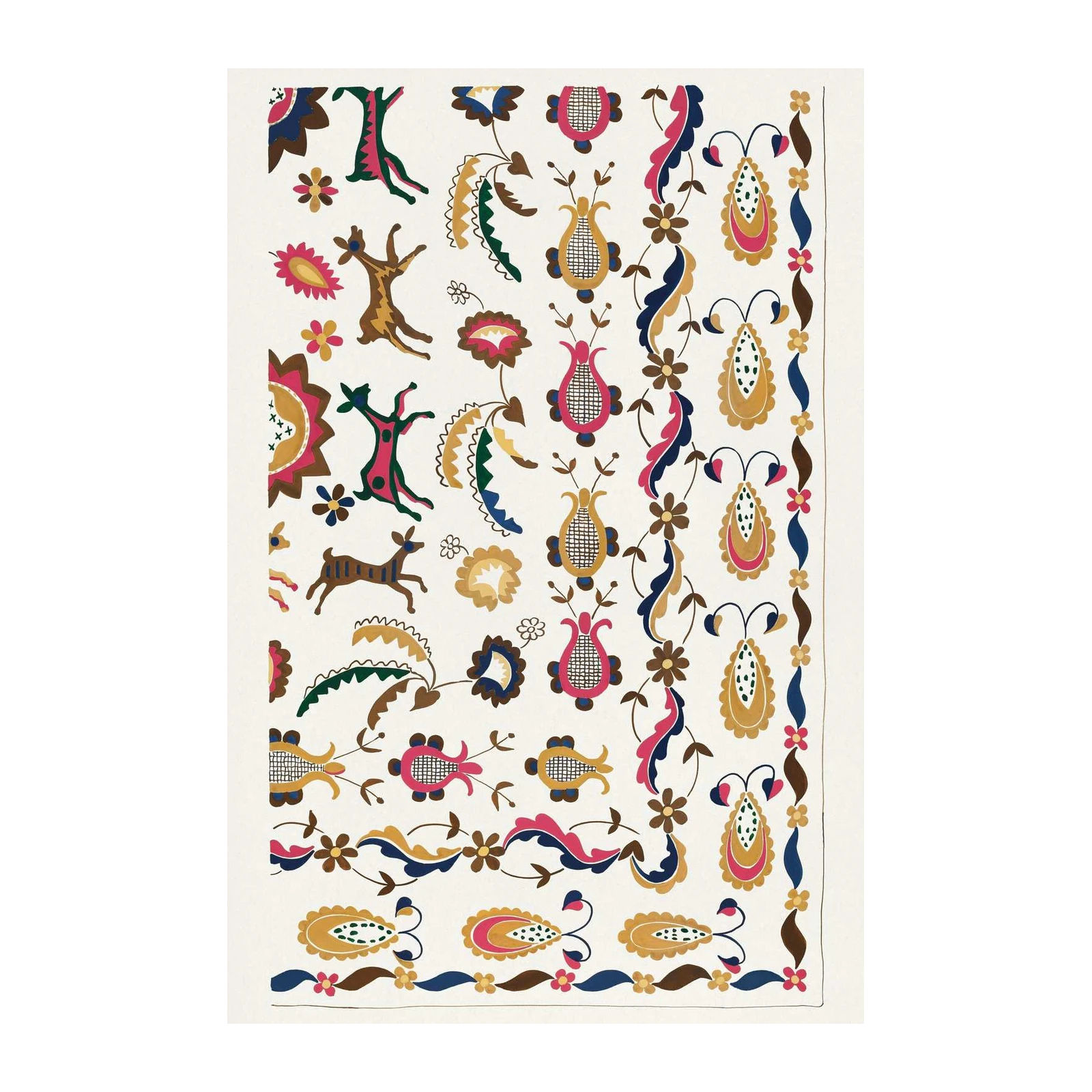 Whimsical Folk Art Animals & Florals Wall Art