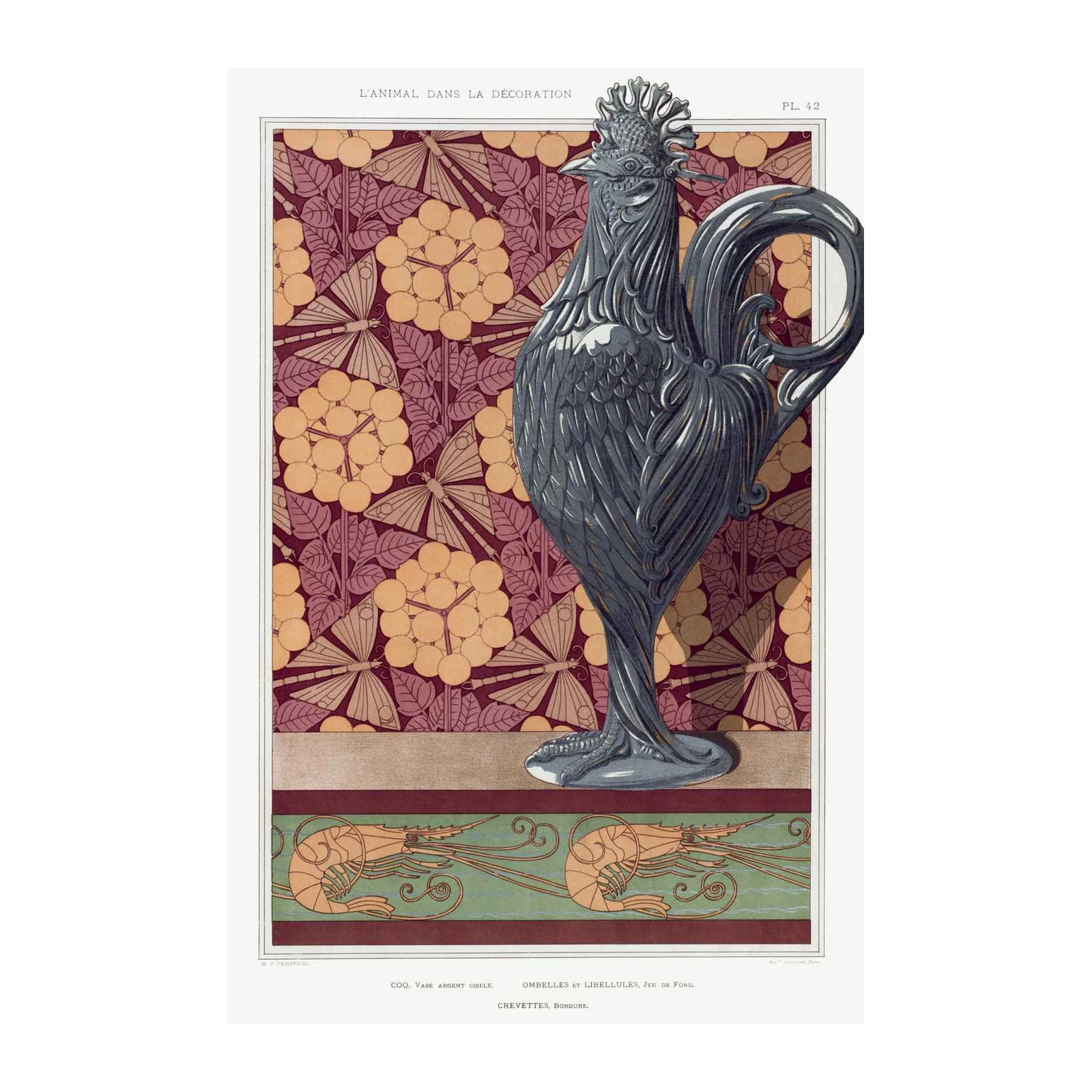 Art Nouveau Rooster & Nature Vintage Wall Art