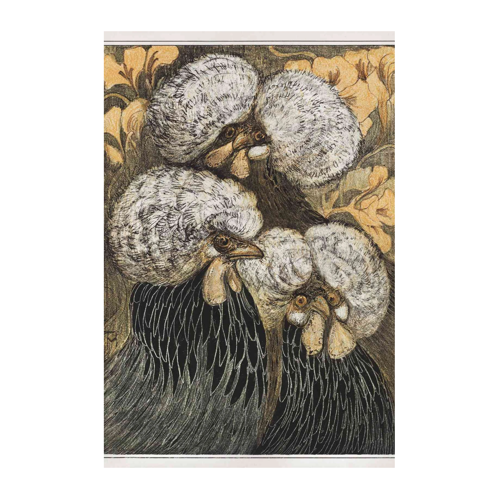 Whimsical Polish Rooster Flock Wall Art