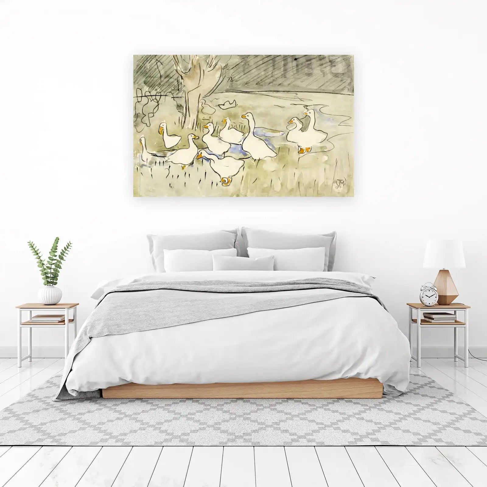 Charming Goose Flock Watercolor Wall Art