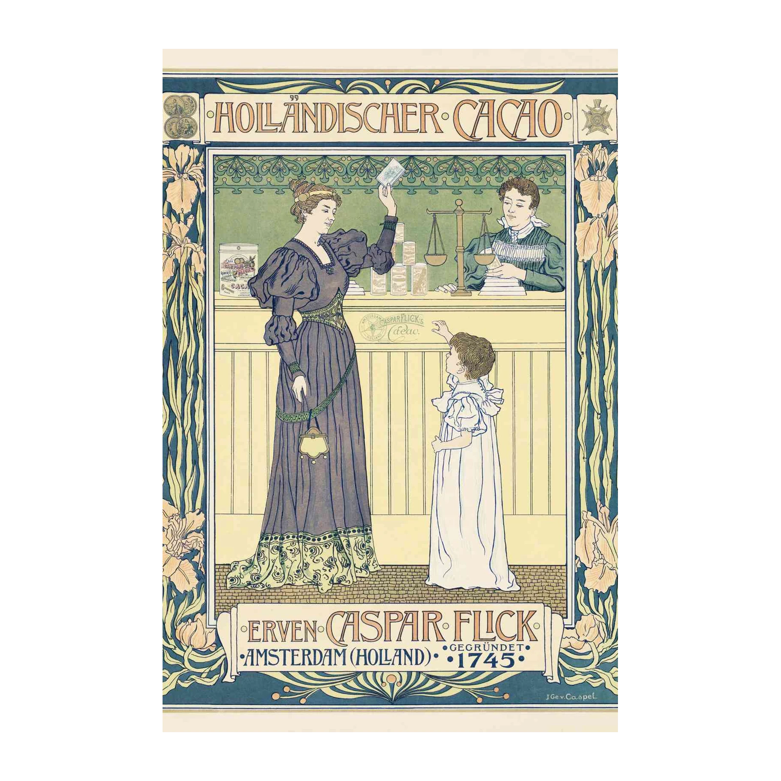 Vintage Dutch Cocoa Art Nouveau Wall Art