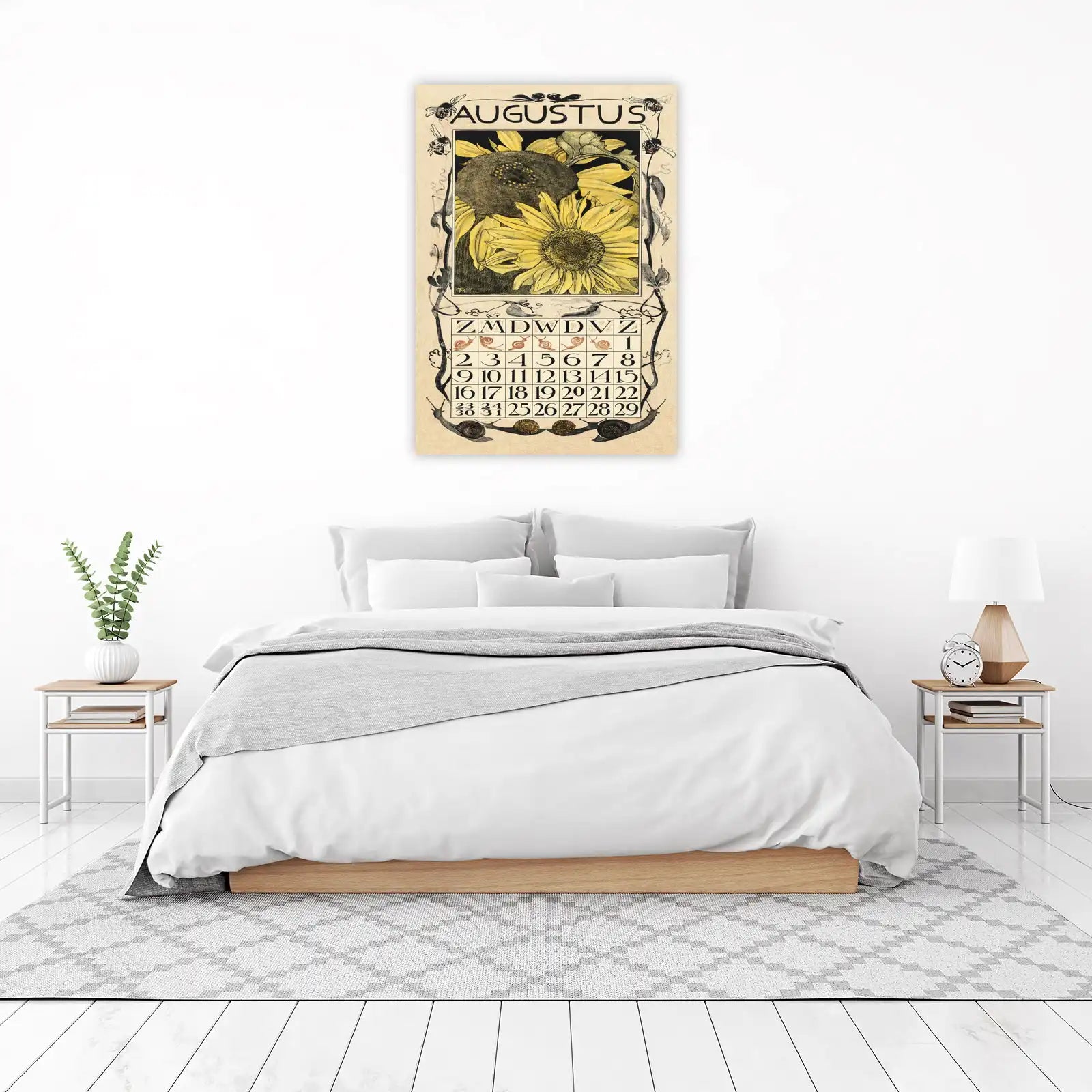 Vintage Sunflowers August Calendar Art Wall Art