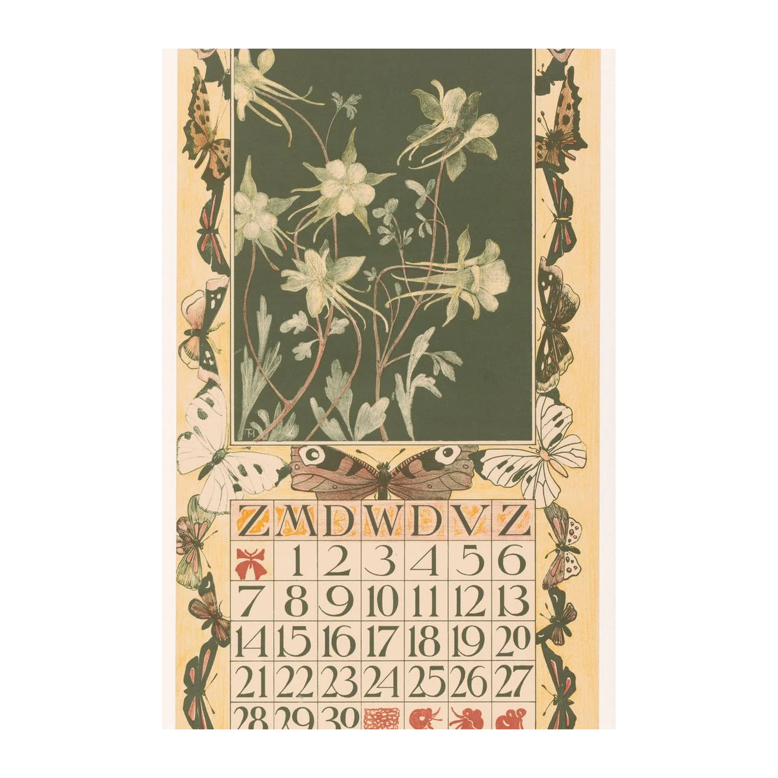 Vintage June Butterfly & Flower Art Wall Art