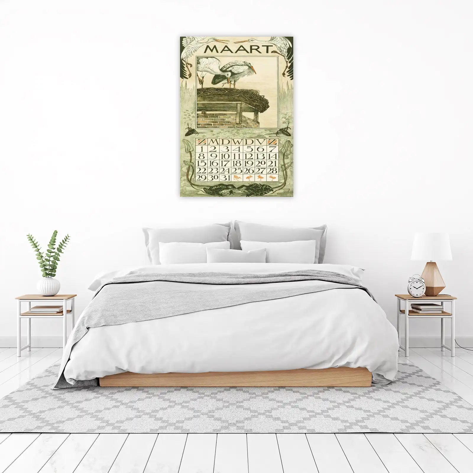 Vintage Storks & Frogs Botanical Calendar Art Wall Art