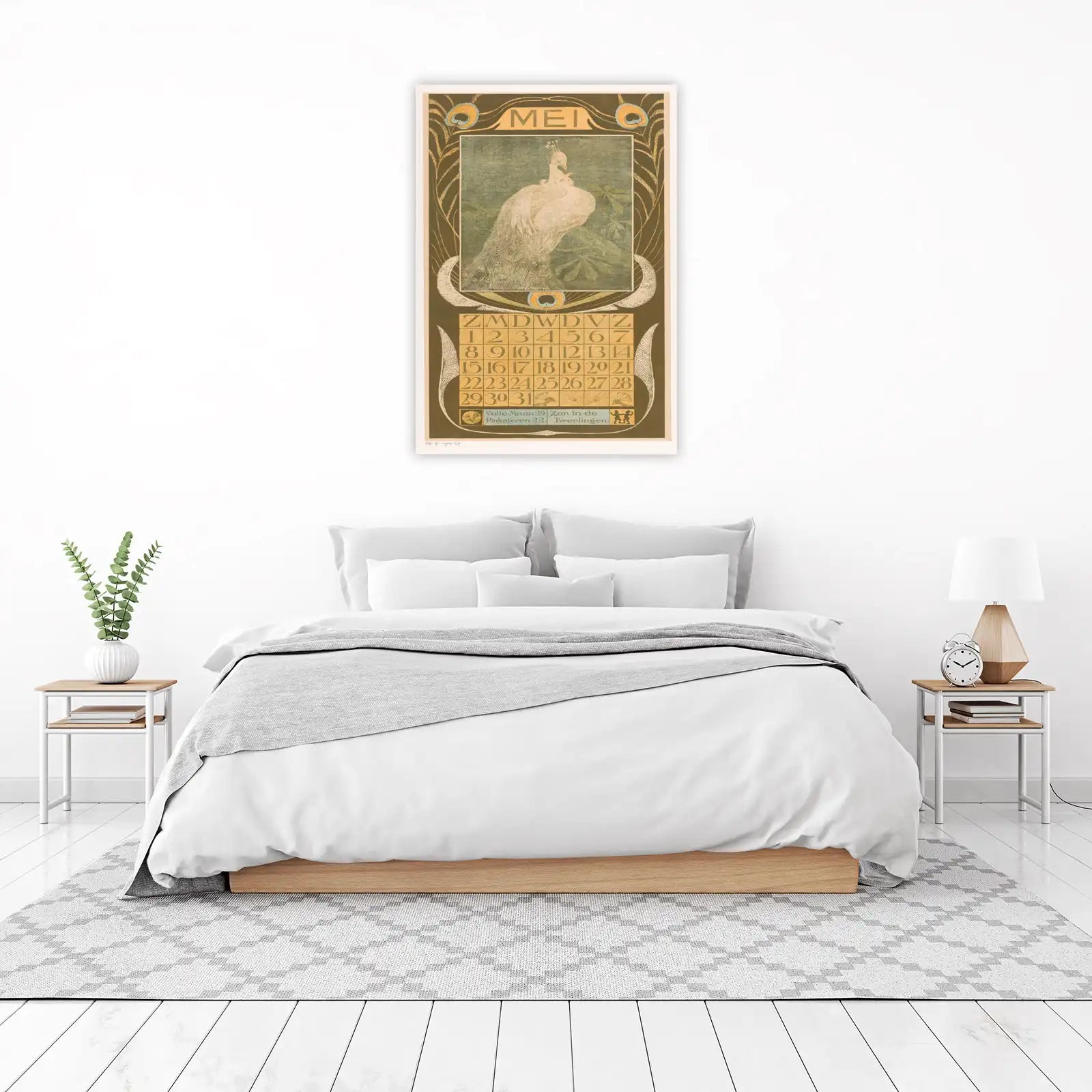 Elegant Peacock 'Mei' Art Nouveau Calendar Wall Art