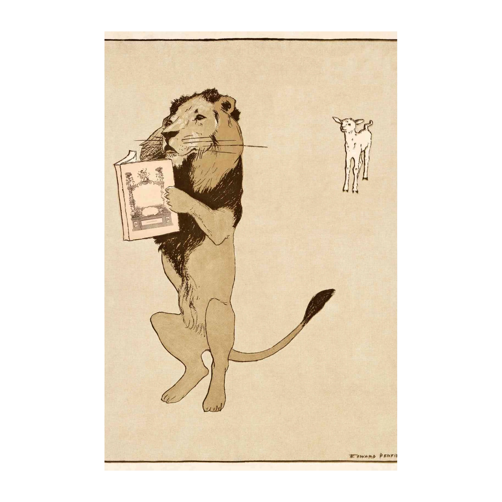 Whimsical Lion Reading Book Wall Art