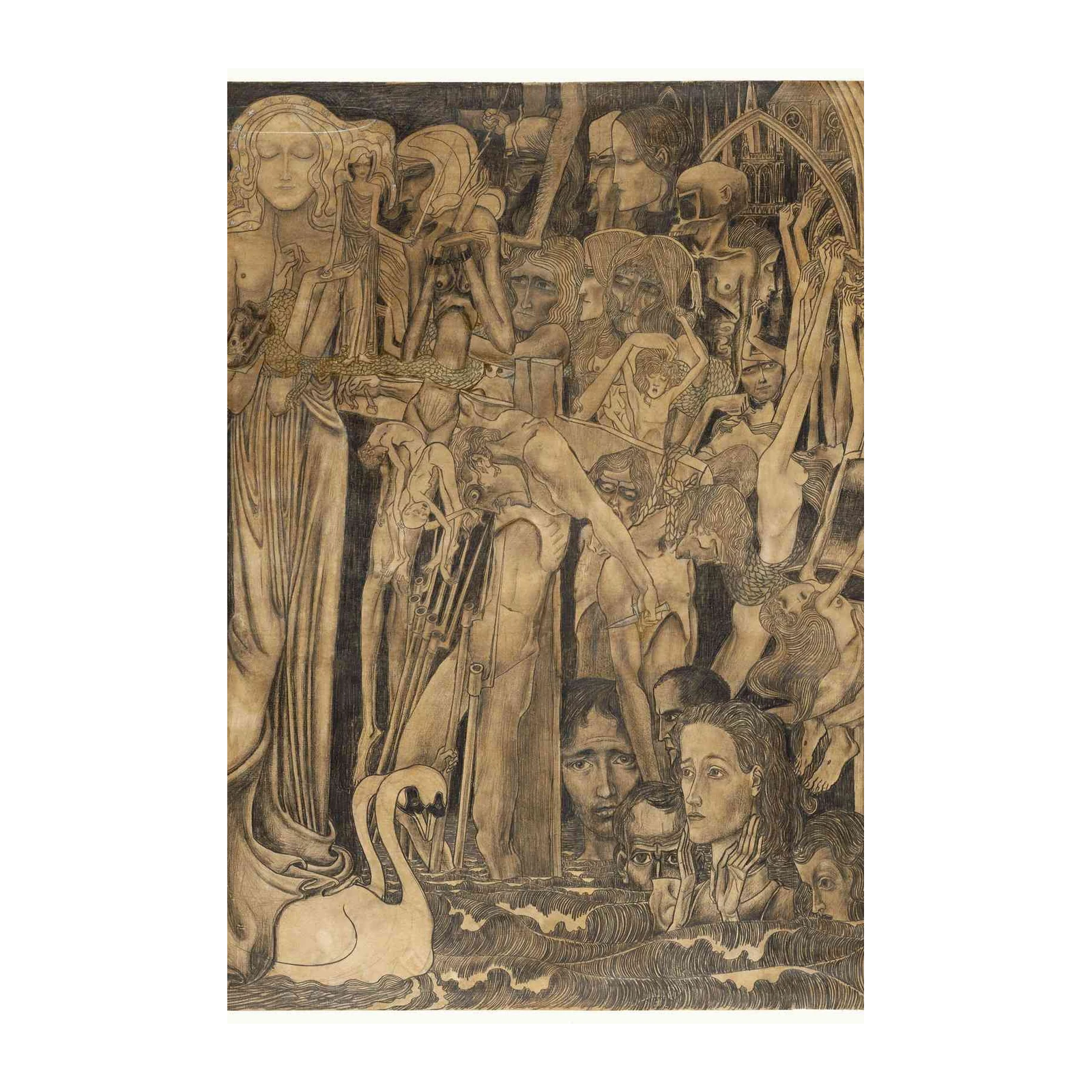 Mysterious Figures & Swan Vintage Art Wall Art
