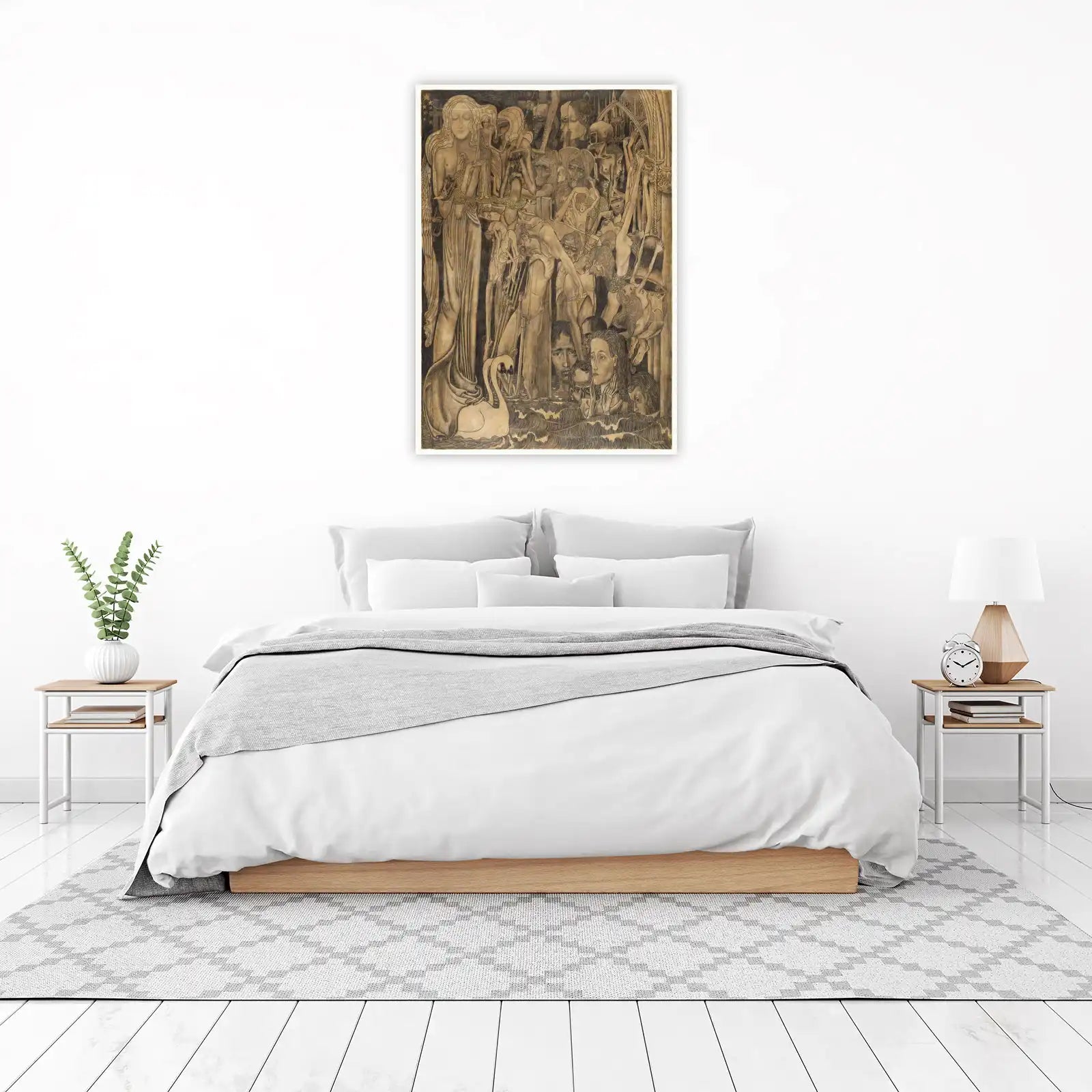 Mysterious Figures & Swan Vintage Art Wall Art
