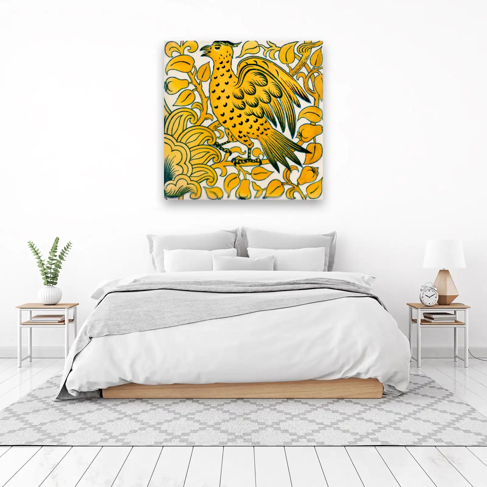 Vibrant Yellow Bird Folk Art Wall Art