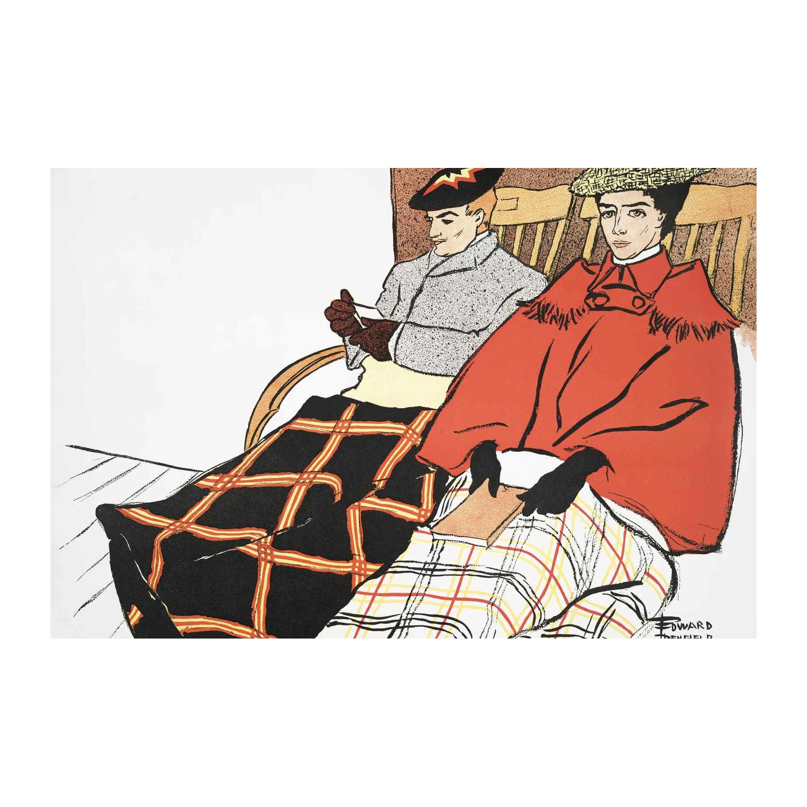 Vintage Edwardian Couple Plaid Wall Art