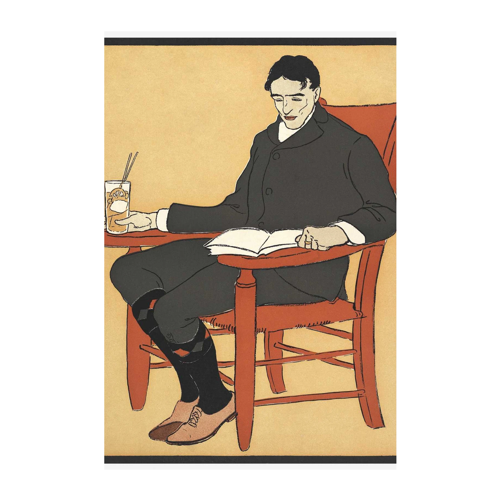 Vintage Man Reading & Sipping Drink Wall Art