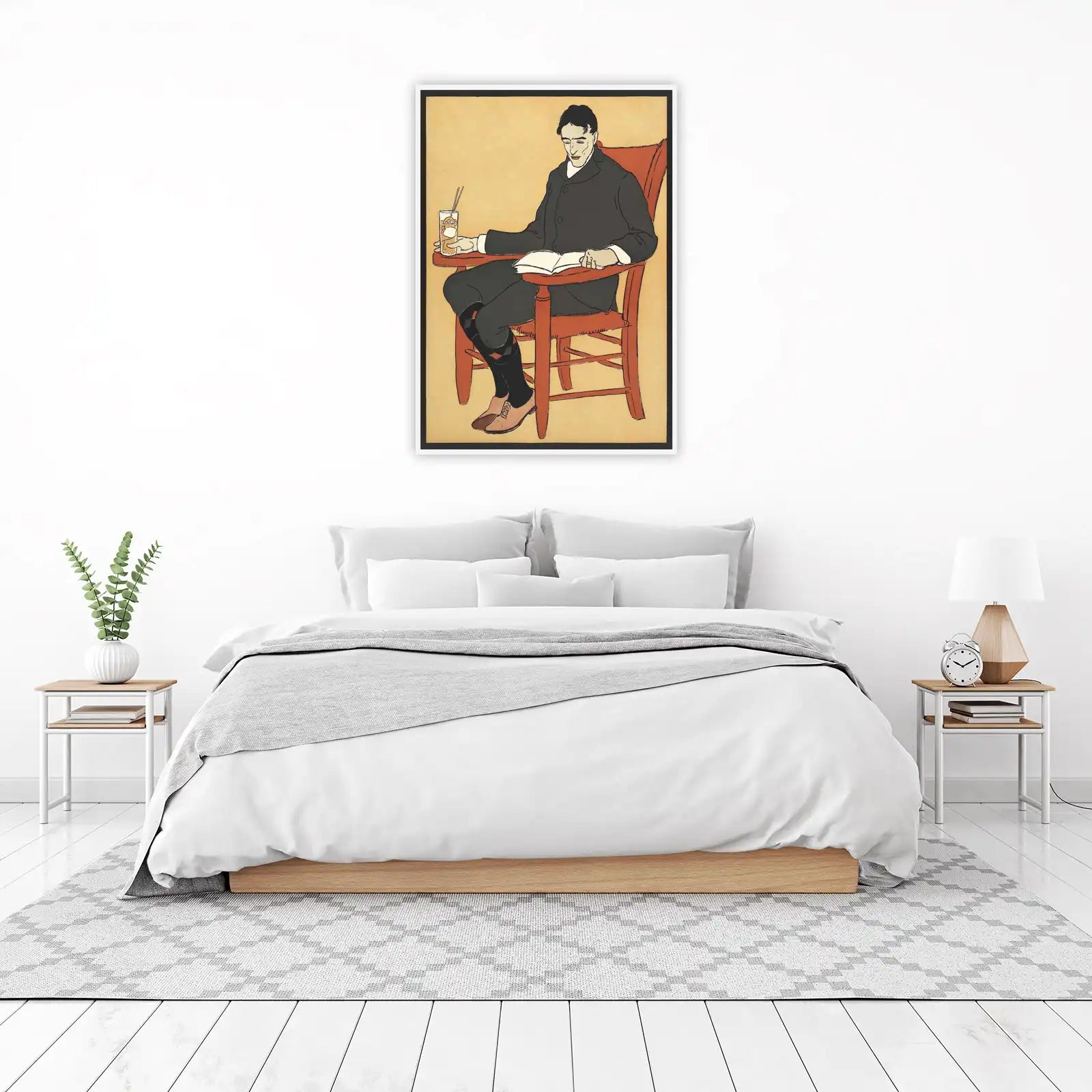 Vintage Man Reading & Sipping Drink Wall Art