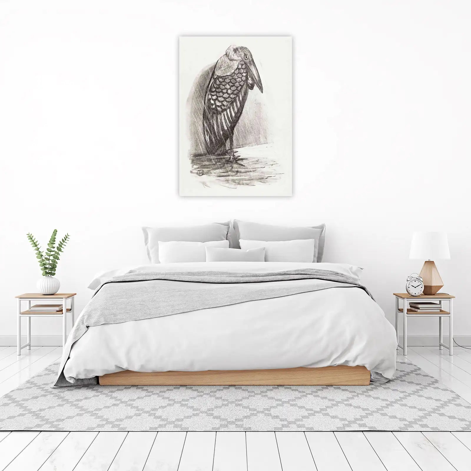 Melancholy Bird in Rain Sketch Wall Art