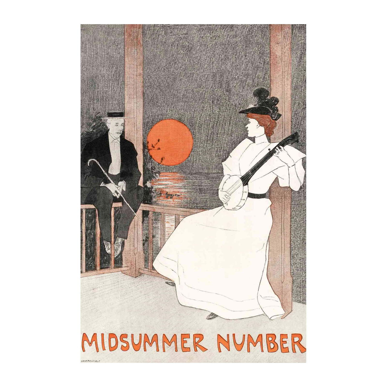 Vintage Midsummer Scene Banjo Player Wall Art