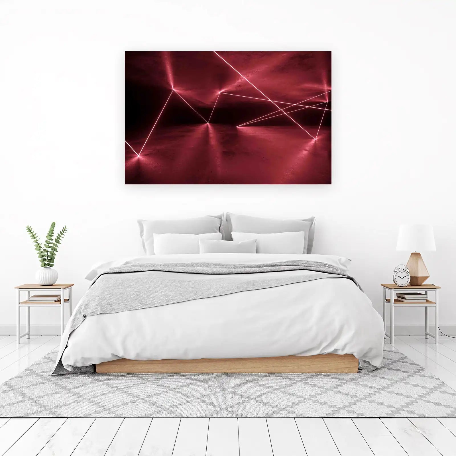 Abstract Neon Red Geometric Lines Wall Art