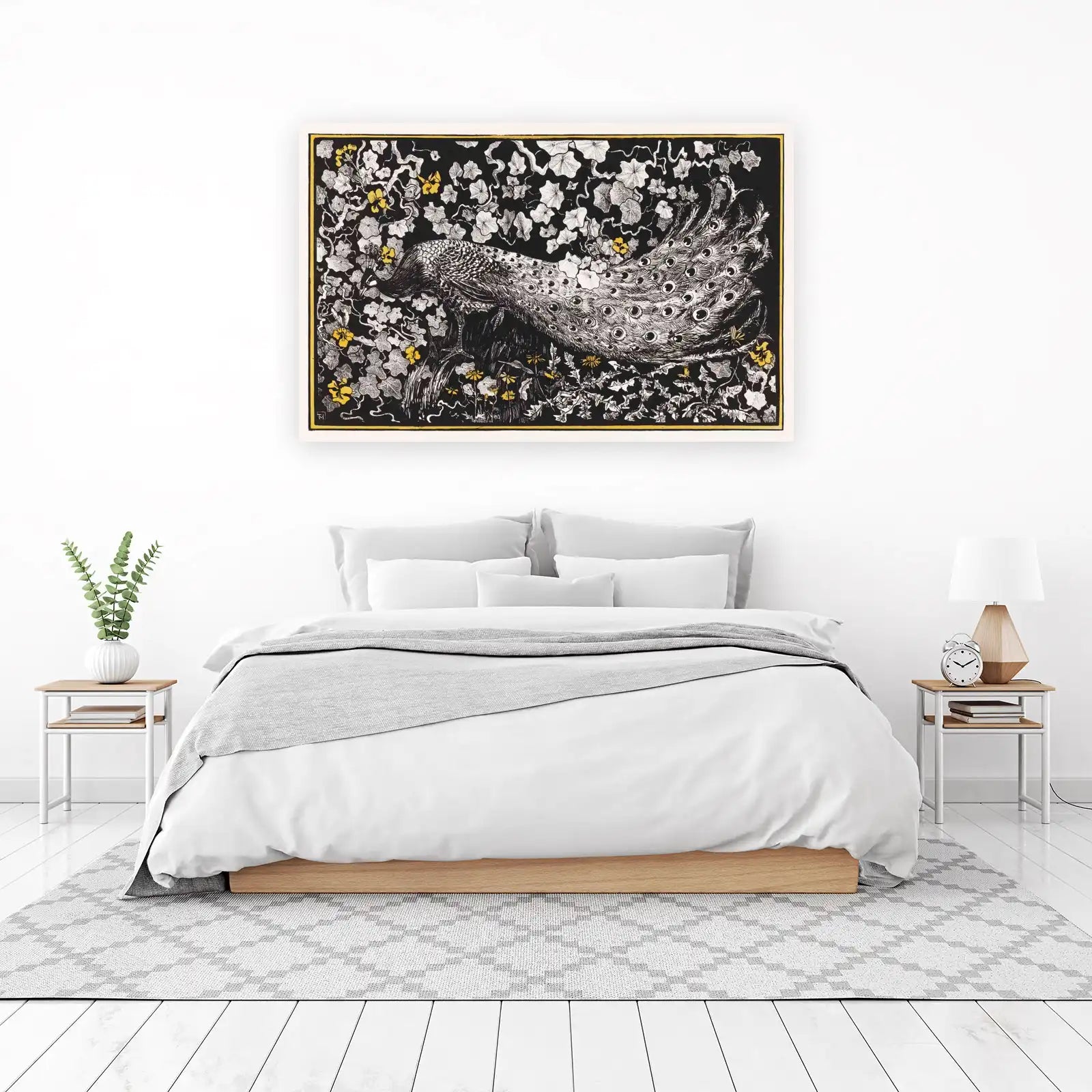Elegant Peacock Floral Art Wall Art