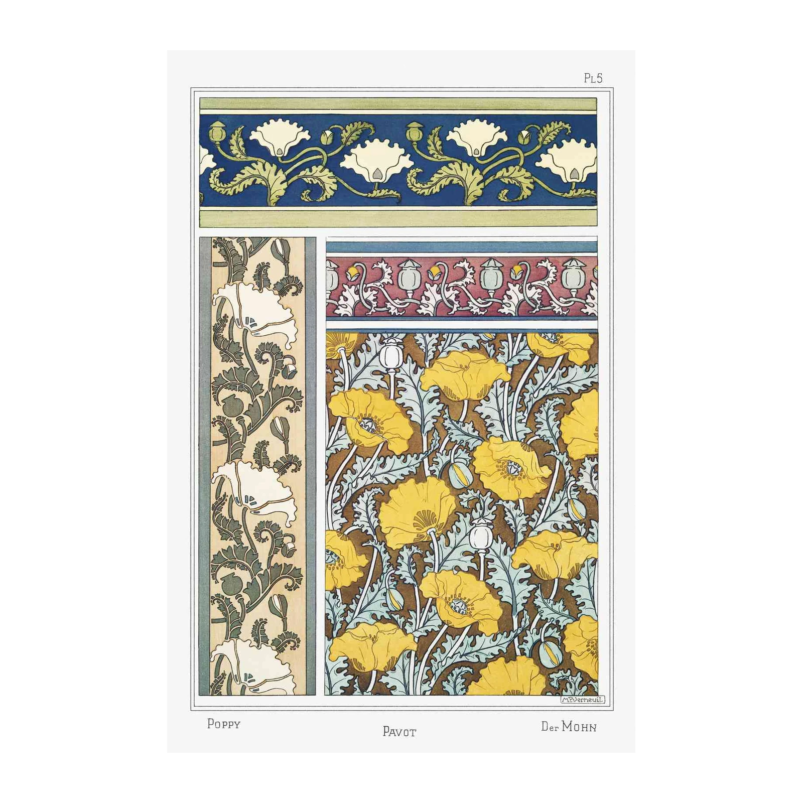 Art Nouveau Poppy Floral Wall Art