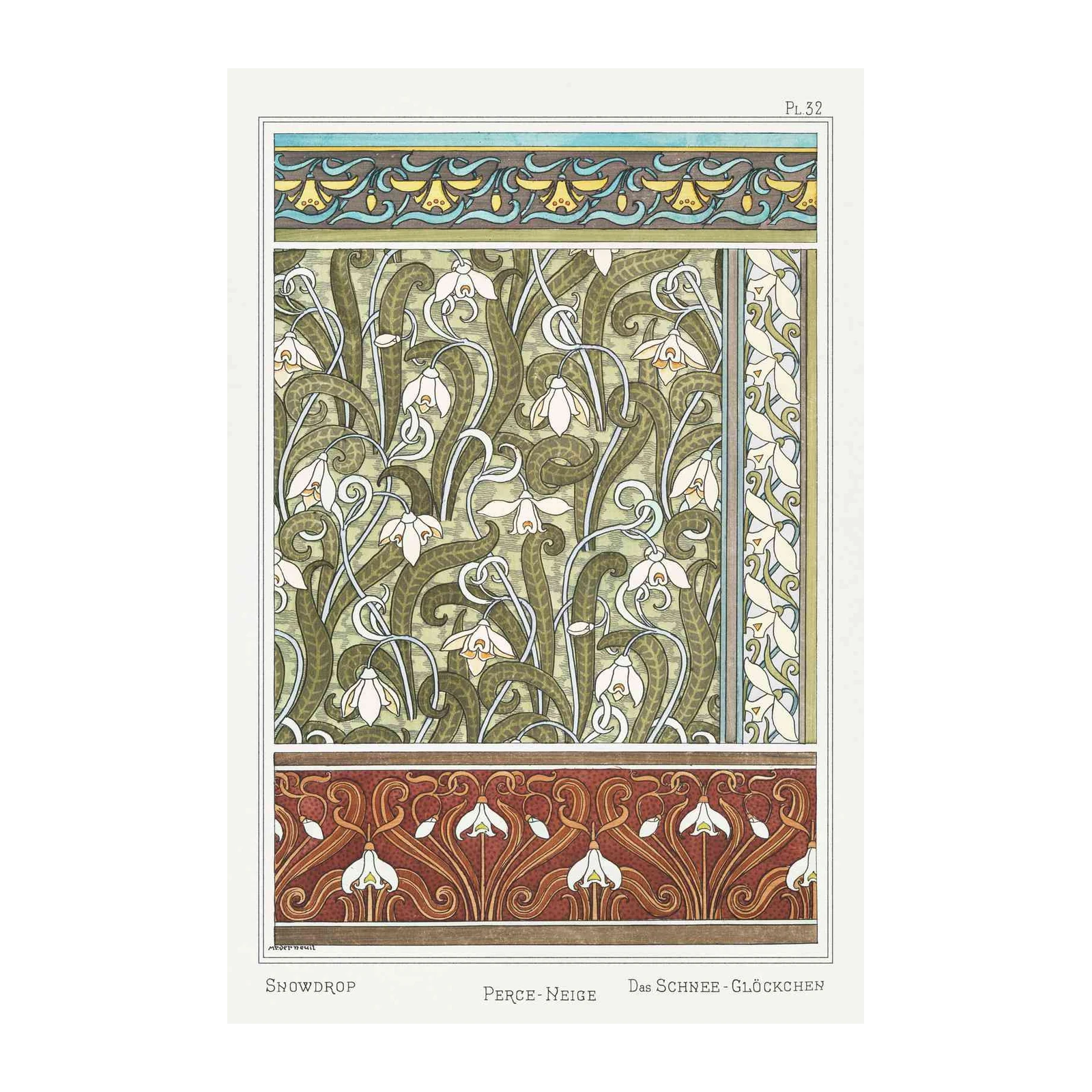 Art Nouveau Snowdrop Floral Wall Art