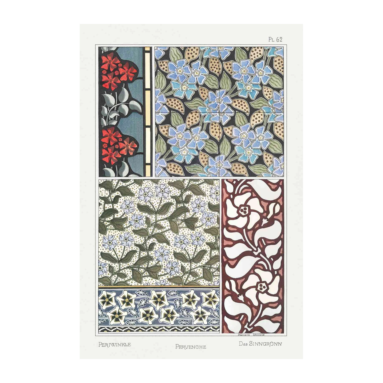 Vintage Floral Art Nouveau Periwinkle Wall Art