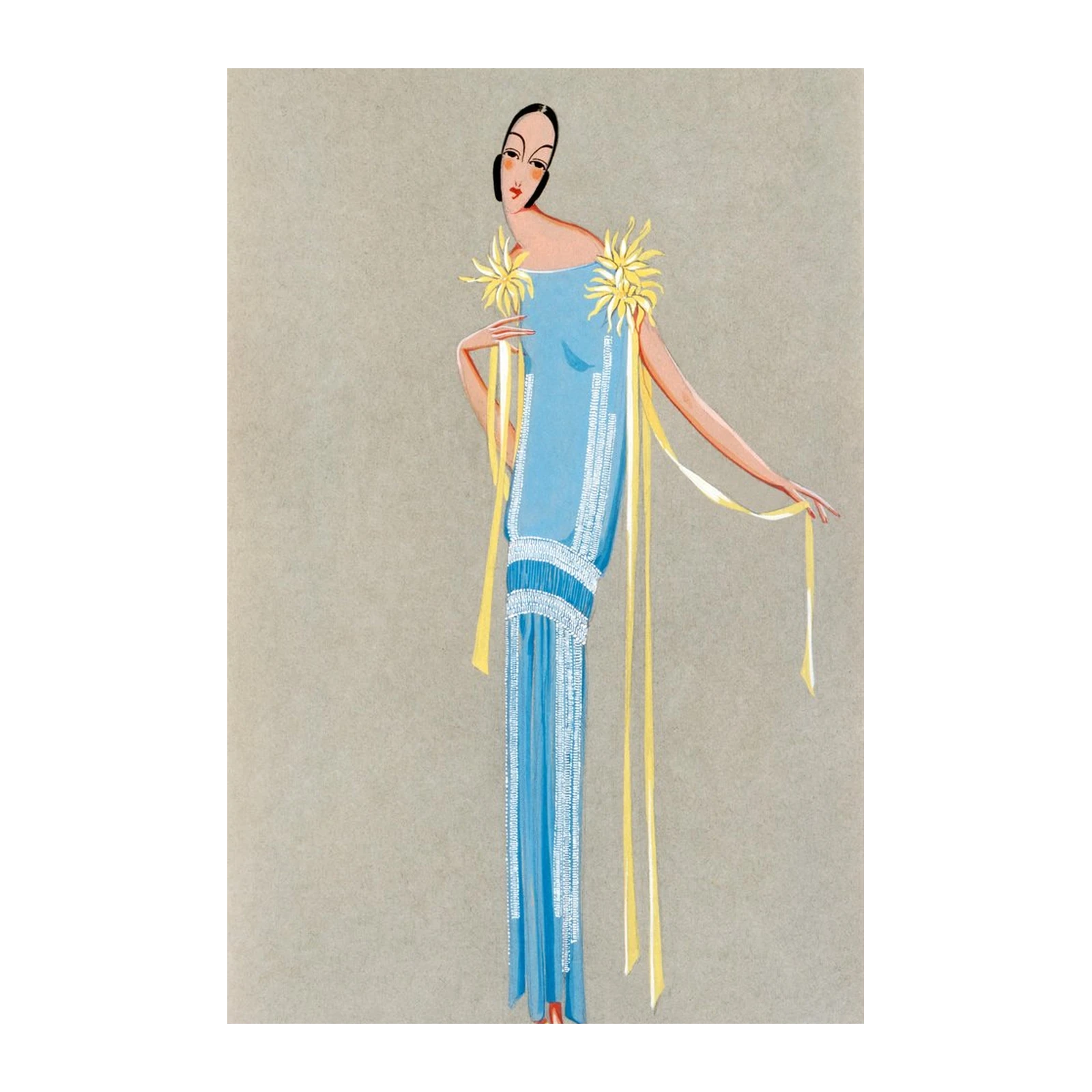 Art Deco Butterfly Blue Dress Fashion Art Wall Art