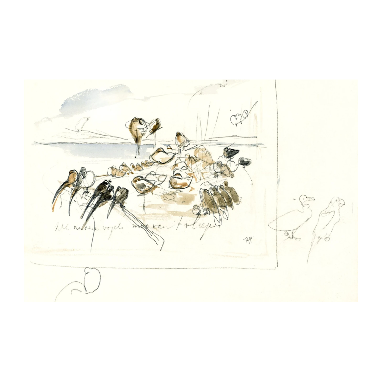 Charming Bird Sketch Watercolor Wall Art