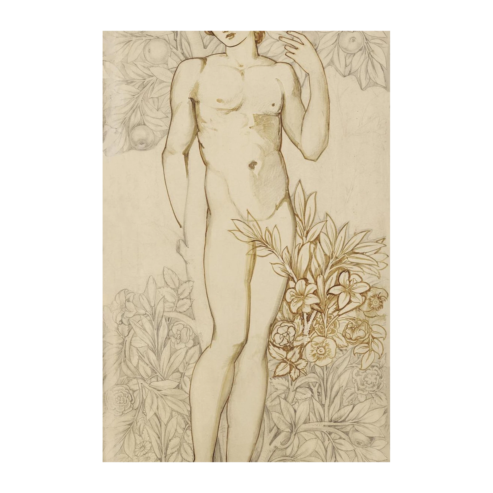 Classic Nude Male Botanical Art Wall Art