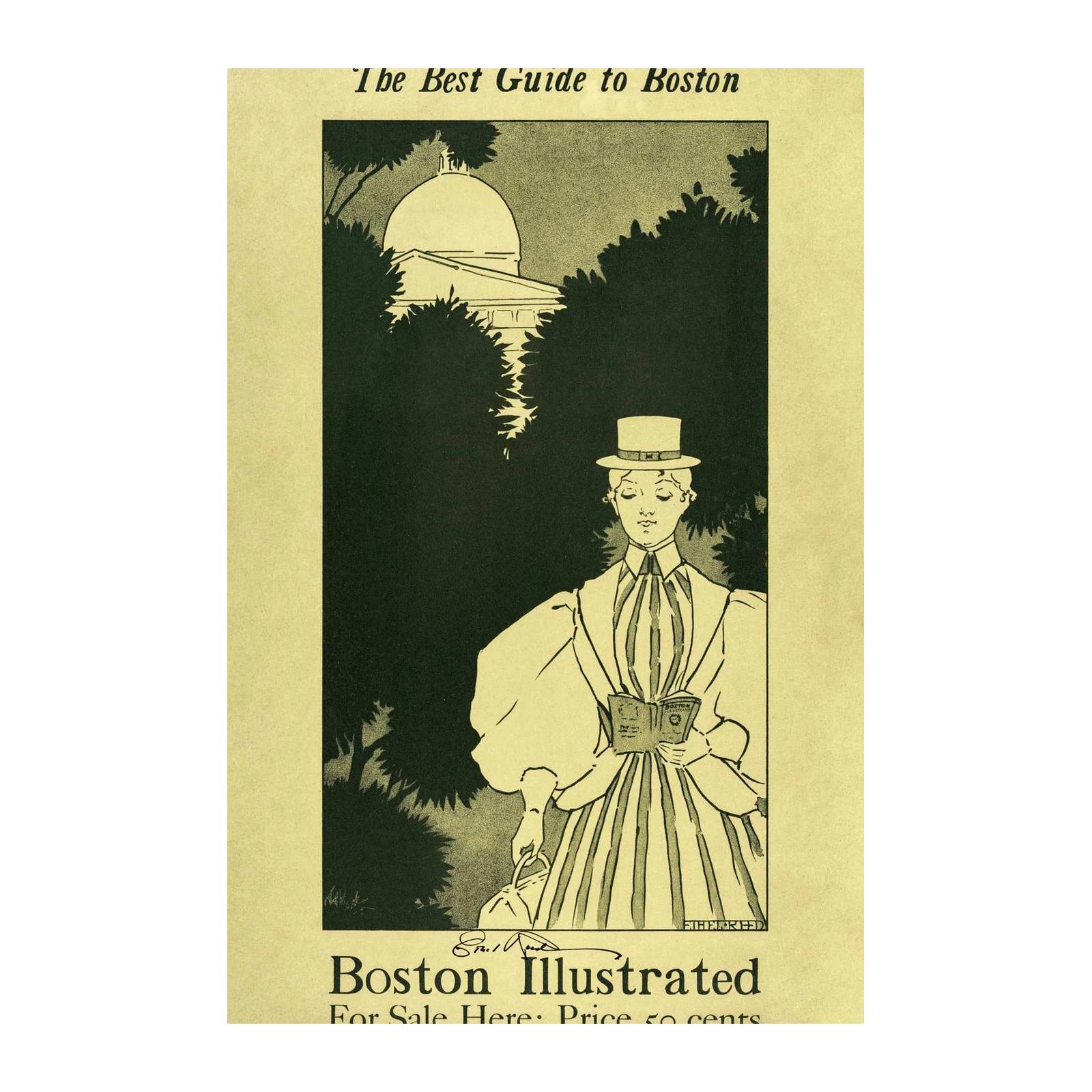 Vintage Boston Guide Woman Top Hat Wall Art
